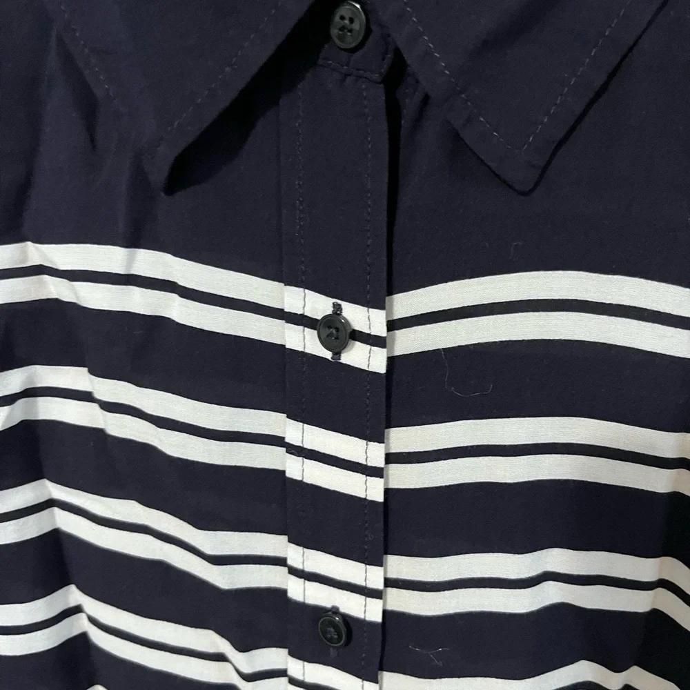 TalbotsWoman 3x Navy and White Striped Button-Up Shirt lightweight coastal - Picture 2 of 7